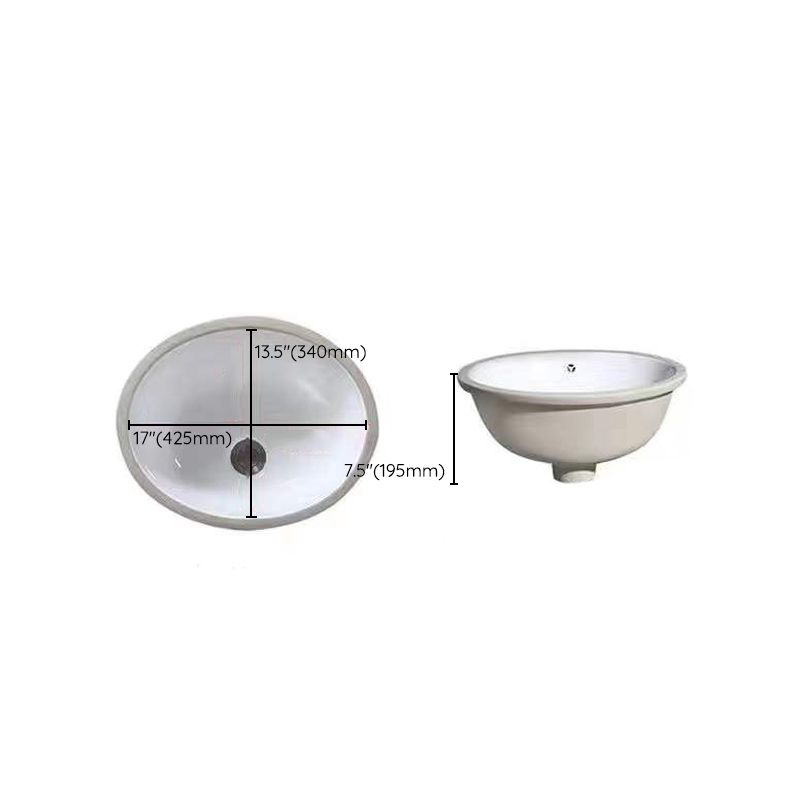 Modern Oval Undermount Porcelain Sink with Pop-Up Drain White Ceramic Bathroom Basin