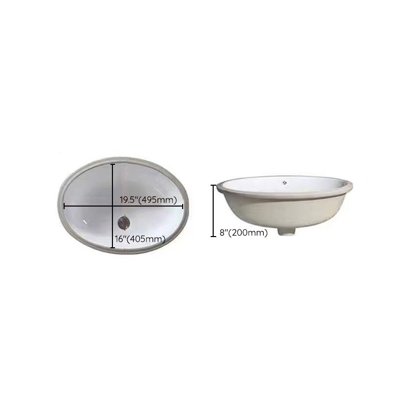 Modern Oval Undermount Porcelain Sink with Pop-Up Drain White Ceramic Bathroom Basin