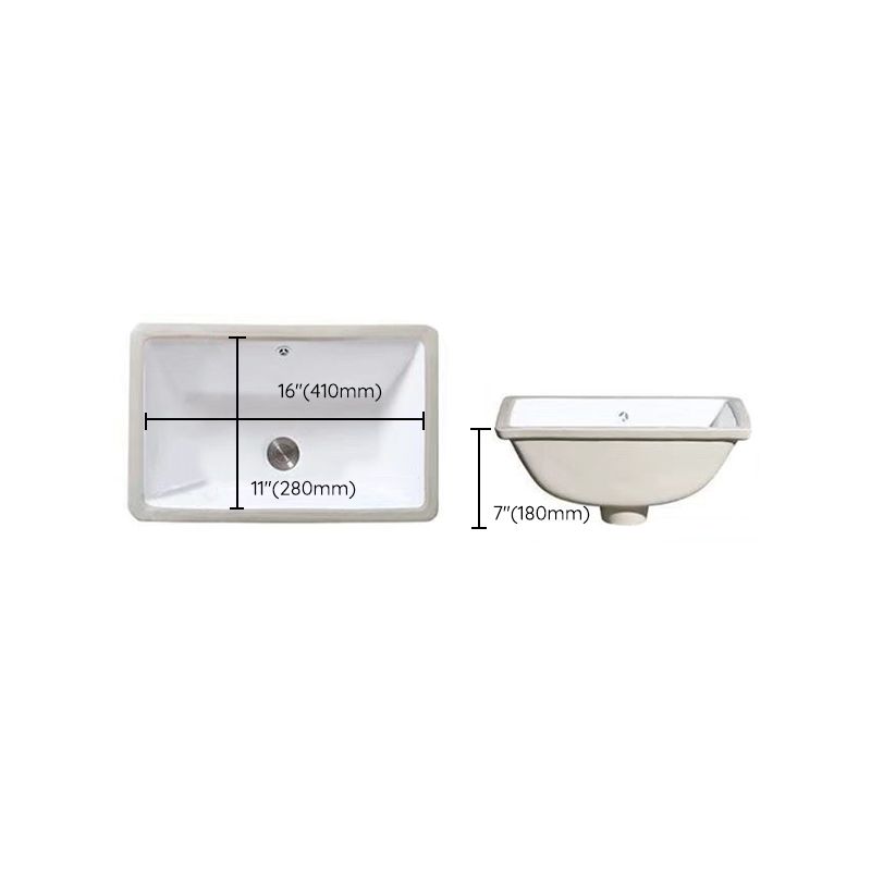 Modern Oval Undermount Porcelain Sink with Pop-Up Drain White Ceramic Bathroom Basin