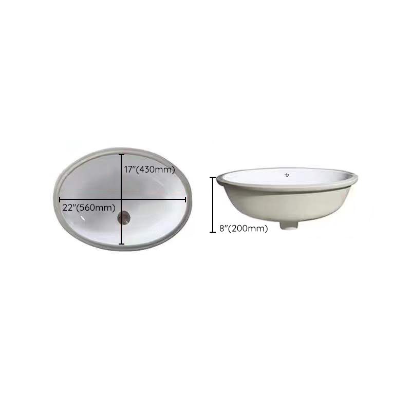 Modern Oval Undermount Porcelain Sink with Pop-Up Drain White Ceramic Bathroom Basin