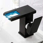 Single-Handle Bathroom Sink Faucet Black Chrome Stainless Steel LED Light 1-Hole Modern Basin Faucet