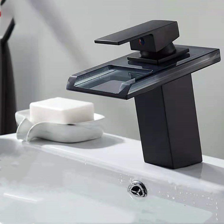 Single-Handle Bathroom Sink Faucet Black Chrome Stainless Steel LED Light 1-Hole Modern Basin Faucet