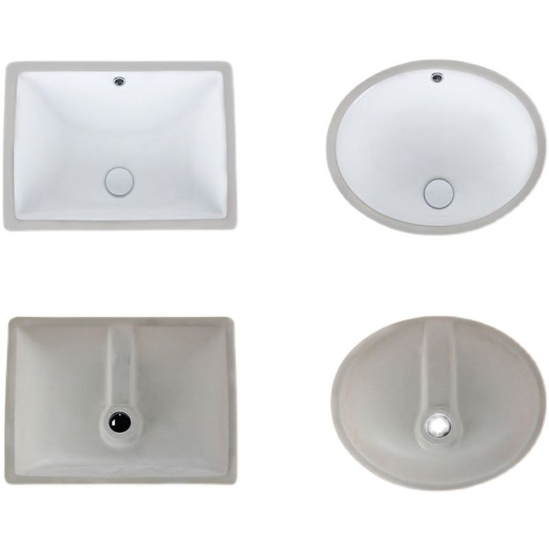 Modern Oval Undermount Porcelain Sink with Pop-Up Drain White Ceramic Bathroom Basin