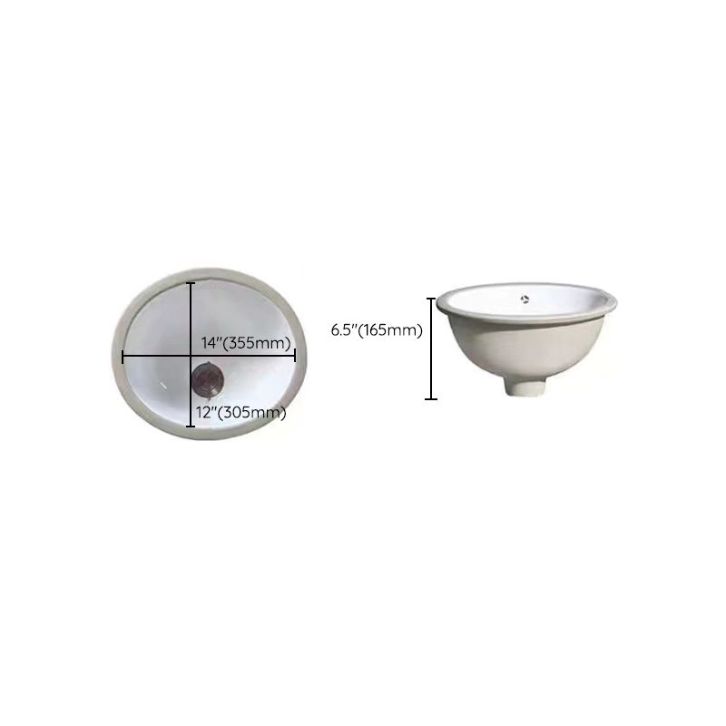 Modern Oval Undermount Porcelain Sink with Pop-Up Drain White Ceramic Bathroom Basin