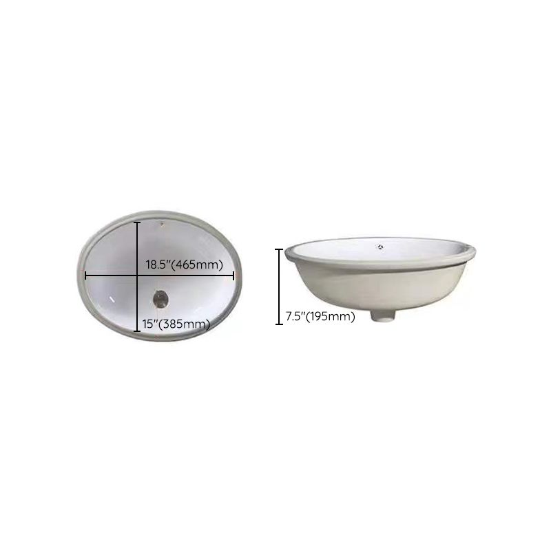 Modern Oval Undermount Porcelain Sink with Pop-Up Drain White Ceramic Bathroom Basin