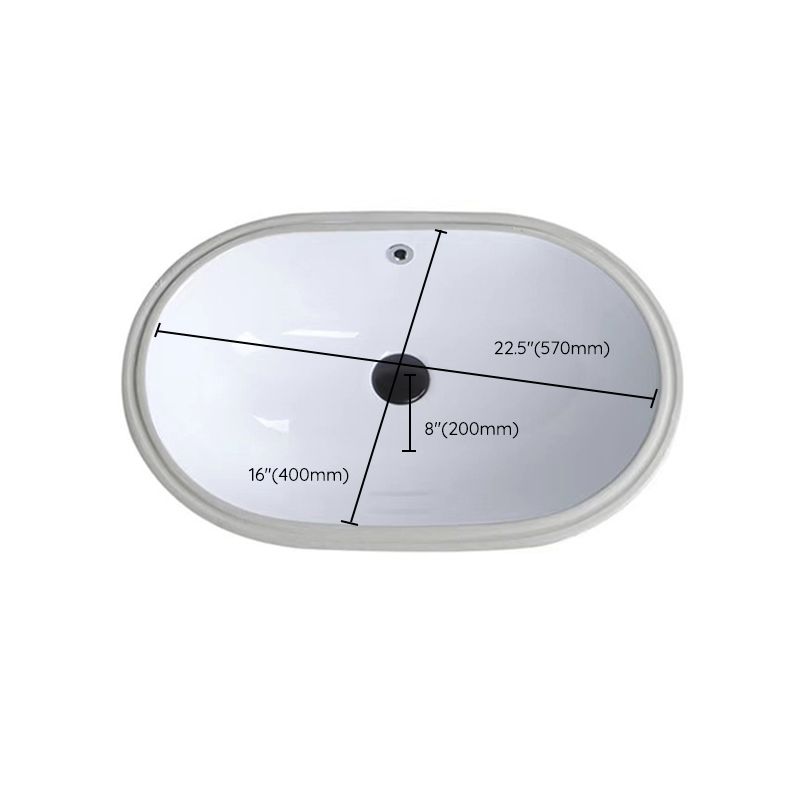 Modern Oval Undermount Porcelain Sink with Pop-Up Drain White Ceramic Bathroom Basin