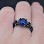 Vintage Black Sapphire Ring Copper Gold Plated Unisex Artificial Stone Round Band