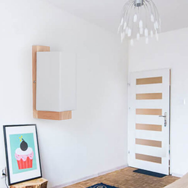 Modern Minimalist Solid Wood and Glass 1-Light Square Wall Sconce Lamp LED Compatible