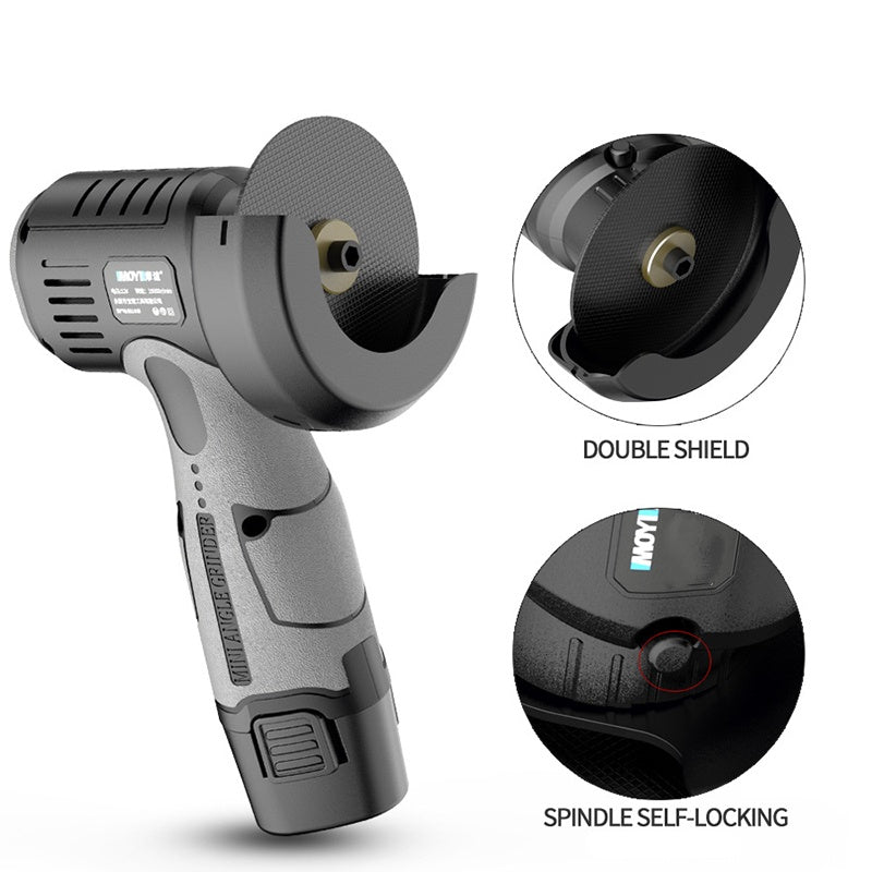 12V Cordless Mini Angle Grinder 400W 15000 RPM with 75mm Cutting Disc and Rechargeable Battery Black