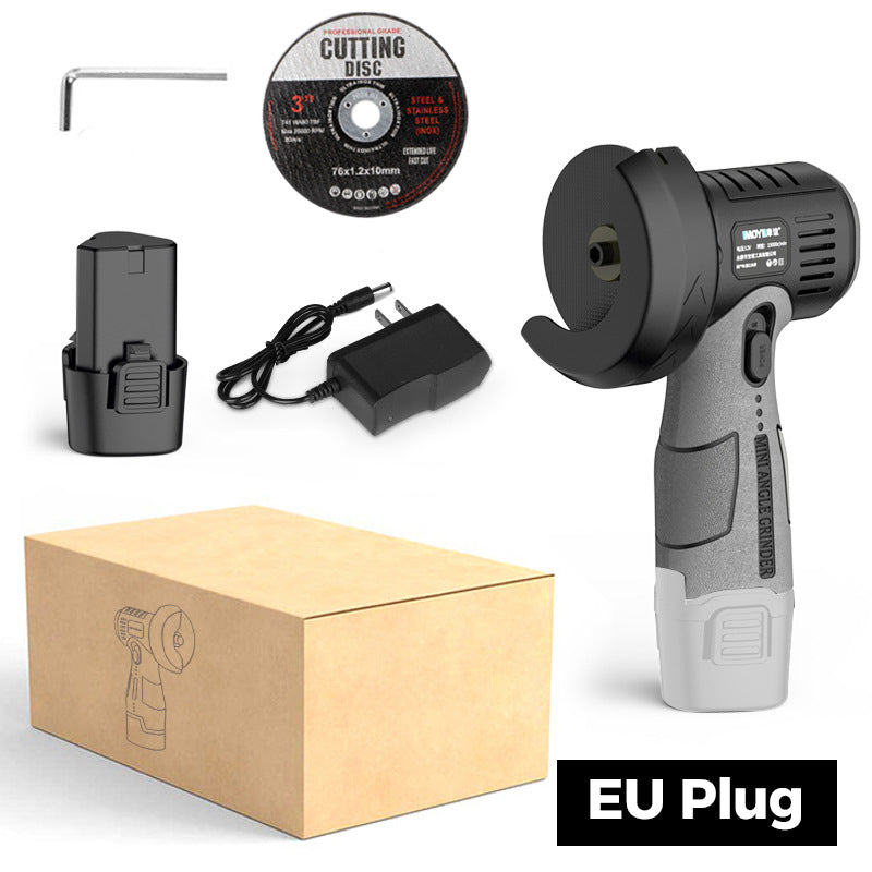 12V Cordless Mini Angle Grinder 400W 15000 RPM with 75mm Cutting Disc and Rechargeable Battery Black