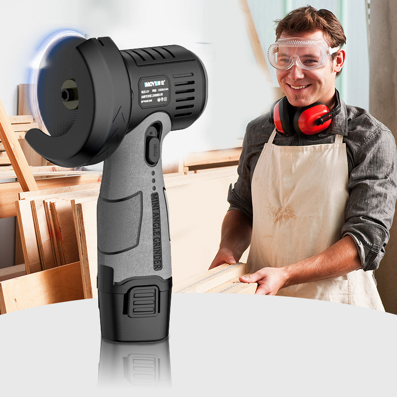 12V Cordless Mini Angle Grinder 400W 15000 RPM with 75mm Cutting Disc and Rechargeable Battery Black