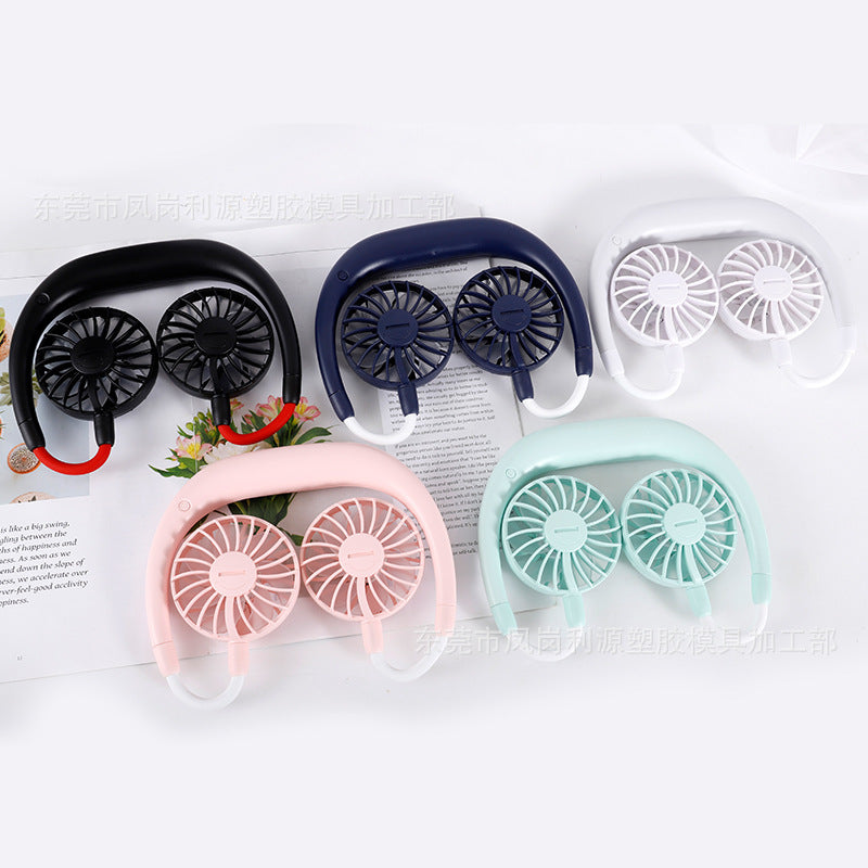 Unisex Portable Neck Fan with Dual Flexible Fans USB Rechargeable Quiet Cooling