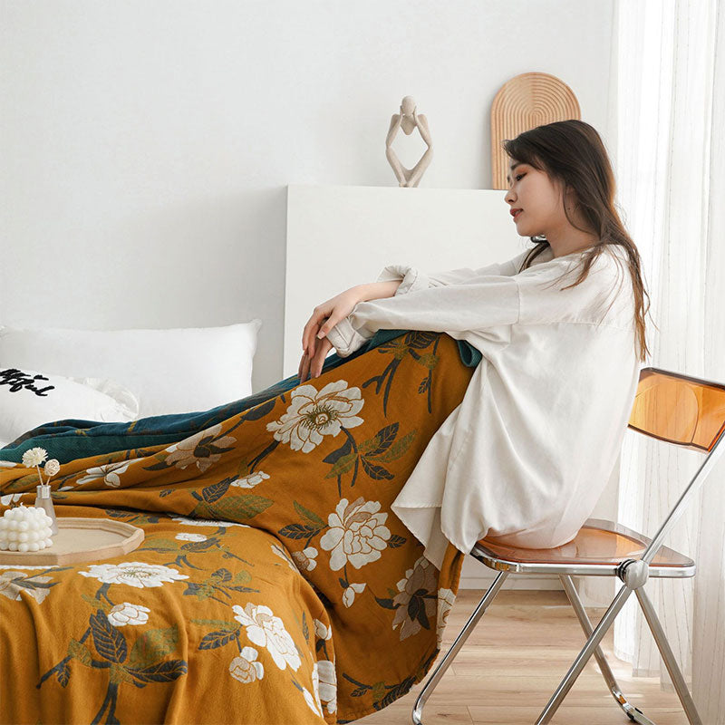 Reversible Cotton Quilt Boho Yellow Floral Design Soft Durable Full Queen King