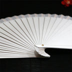 Ladies Decorative Hand Fan Red Floral Painting Paper Wood Foldable Accessory