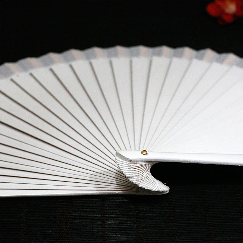Ladies Decorative Hand Fan Red Floral Painting Paper Wood Foldable Accessory
