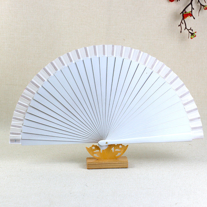 Ladies Decorative Hand Fan Red Floral Painting Paper Wood Foldable Accessory