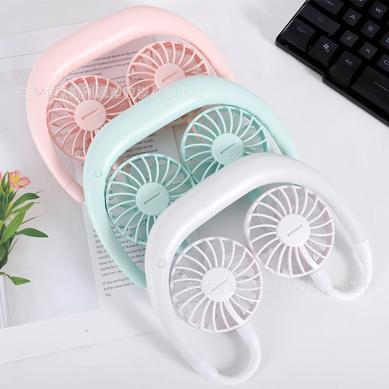 Unisex Portable Neck Fan with Dual Flexible Fans USB Rechargeable Quiet Cooling