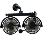 Dual-Head Suction Cup Car Cooling Fan USB Powered Adjustable Airflow Portable