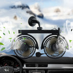 Dual-Head Suction Cup Car Cooling Fan USB Powered Adjustable Airflow Portable