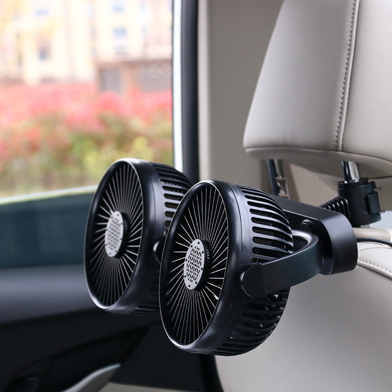 Dual-Head Suction Cup Car Cooling Fan USB Powered Adjustable Airflow Portable