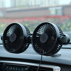 Dual-Head Suction Cup Car Cooling Fan USB Powered Adjustable Airflow Portable