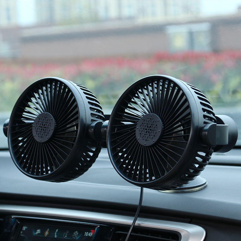 Dual-Head Suction Cup Car Cooling Fan USB Powered Adjustable Airflow Portable