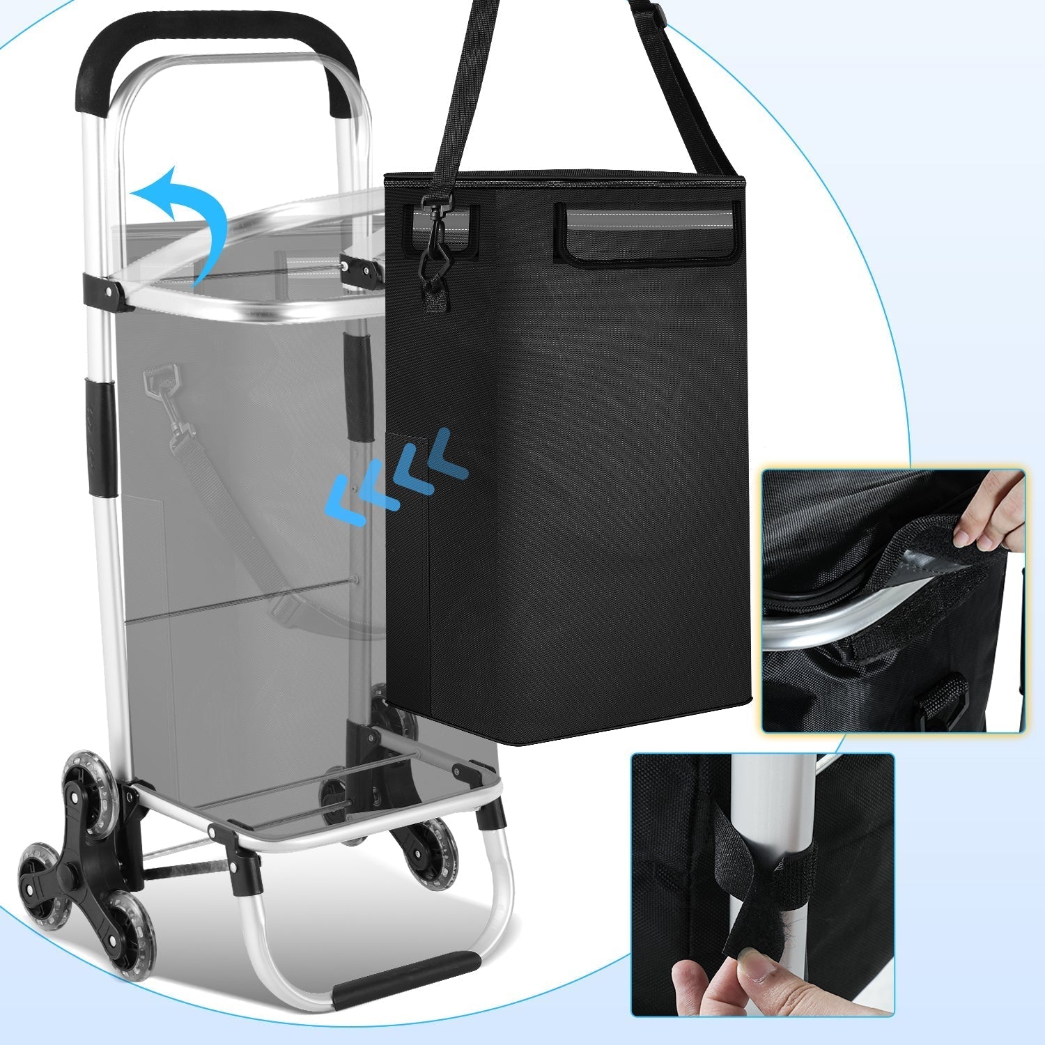 Foldable 40L Shopping Trolley Cart with Removable Bag and Cooling Compartment Black