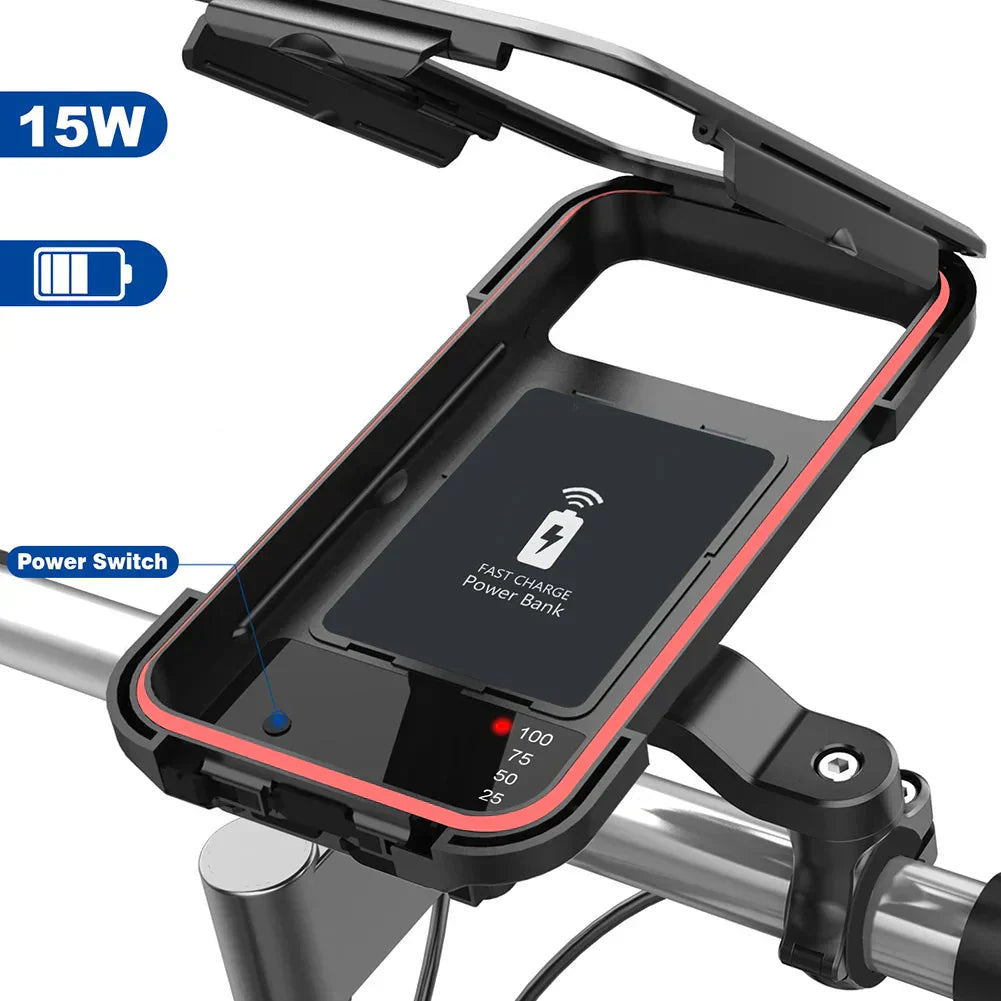 15W USB Charging Bicycle Handlebar Phone Mount Waterproof ABS Plastic Fits 4.5-6.8 Inch Phones