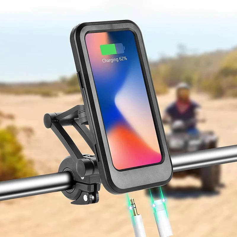 15W USB Charging Bicycle Handlebar Phone Mount Waterproof ABS Plastic Fits 4.5-6.8 Inch Phones