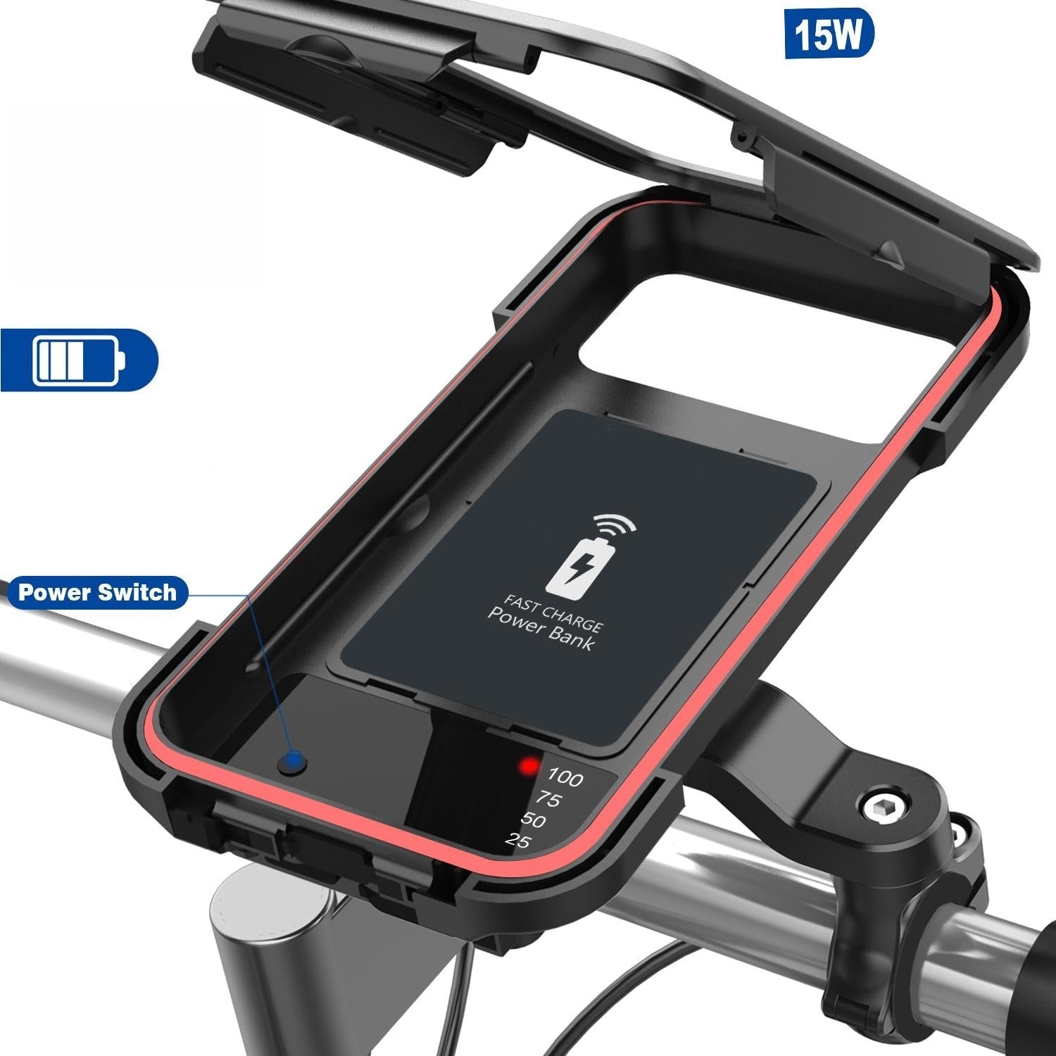 15W USB Charging Bicycle Handlebar Phone Mount Waterproof ABS Plastic Fits 4.5-6.8 Inch Phones