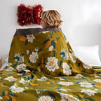 Olive Flower Printed Cotton Quilt Double-Sided Boho Bedroom Decor Full Queen King