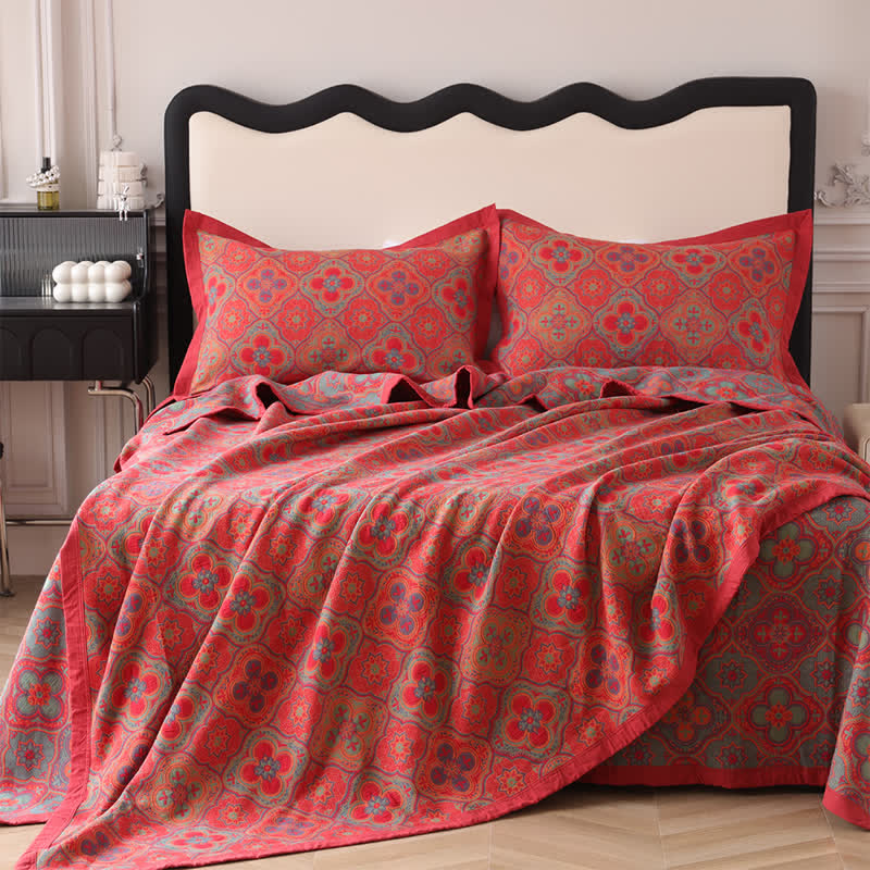 Reversible Cotton Quilt with Petal Flower Pattern Summer Blanket Bedding Full Queen King