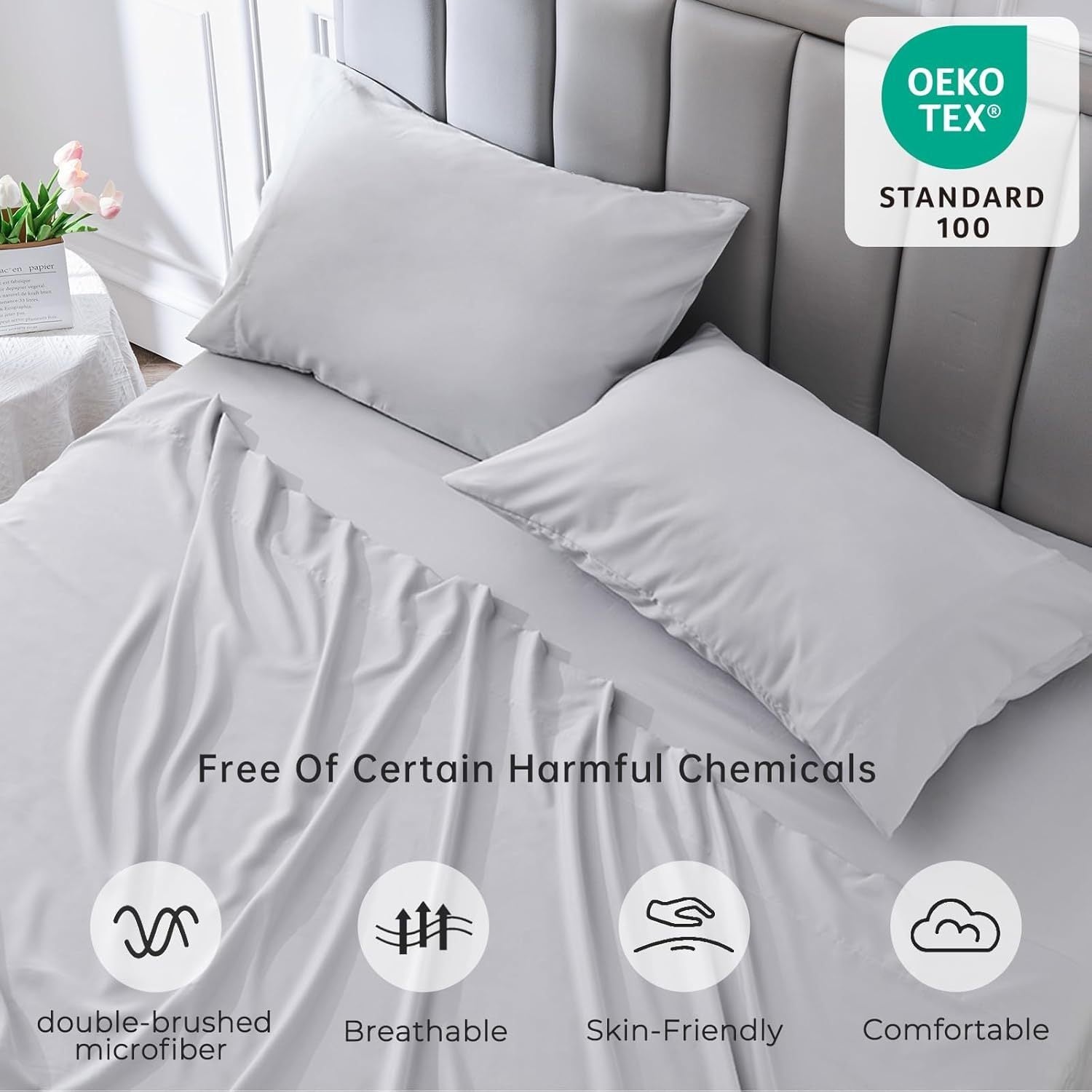 4-Piece Queen Size Cooling Microfiber Sheet Set 14" Deep Pocket Soft Hotel-Grade Bed Sheets