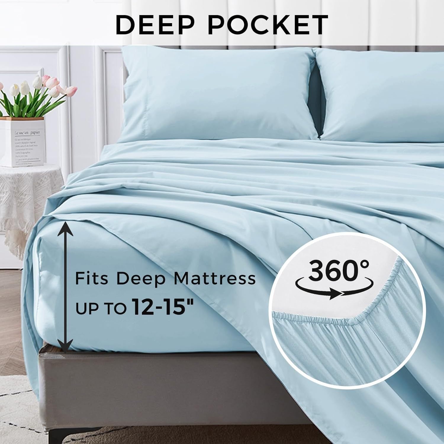 4-Piece Queen Size Cooling Microfiber Sheet Set 14" Deep Pocket Soft Hotel-Grade Bed Sheets