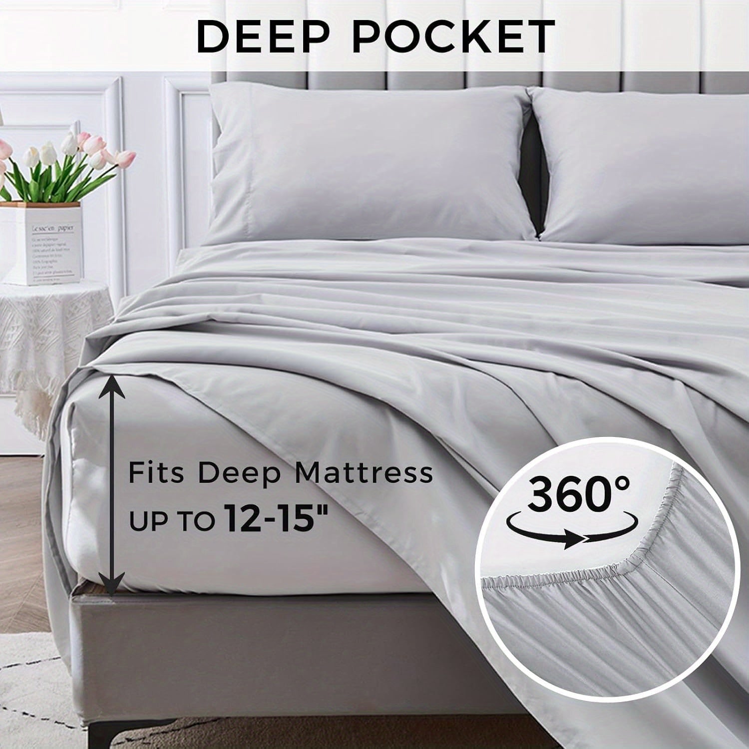 4-Piece Queen Size Cooling Microfiber Sheet Set 14" Deep Pocket Soft Hotel-Grade Bed Sheets