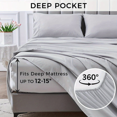 4-Piece Queen Size Cooling Microfiber Sheet Set 14" Deep Pocket Soft Hotel-Grade Bed Sheets
