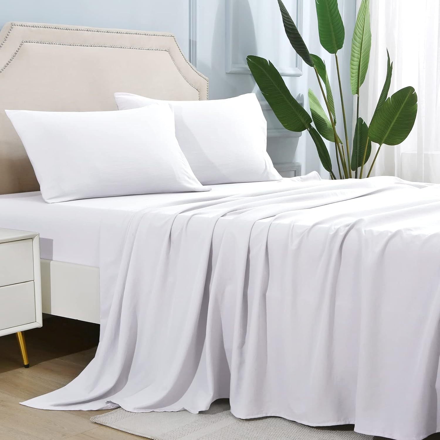 4-Piece Queen Size Cooling Microfiber Sheet Set 14" Deep Pocket Soft Hotel-Grade Bed Sheets