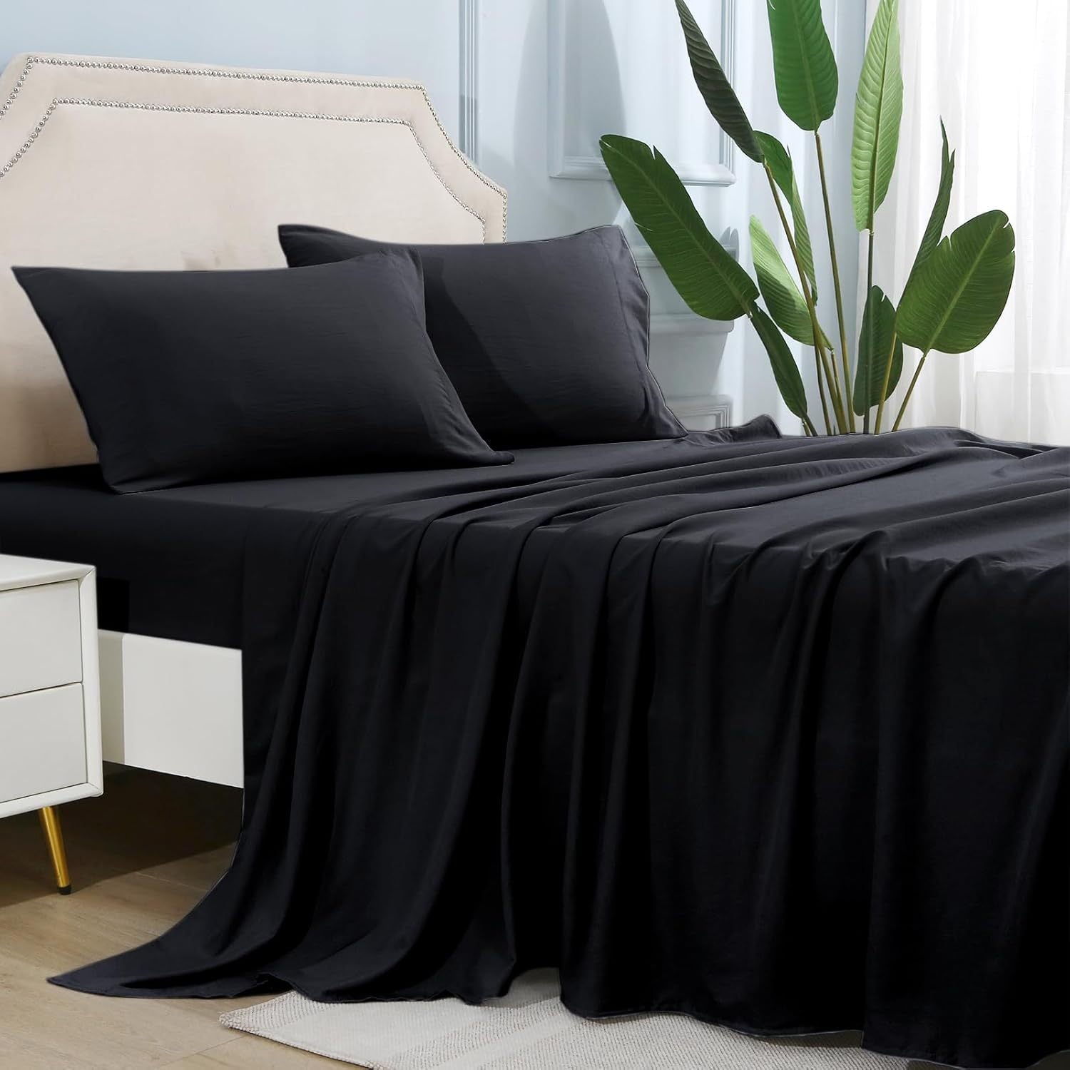 4-Piece Queen Size Cooling Microfiber Sheet Set 14" Deep Pocket Soft Hotel-Grade Bed Sheets