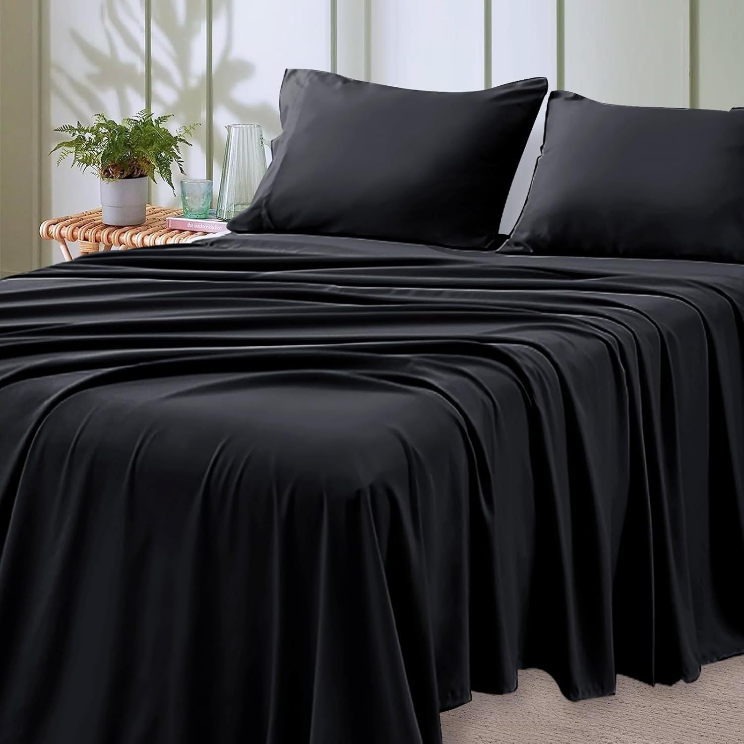 4-Piece Queen Size Cooling Microfiber Sheet Set 14" Deep Pocket Soft Hotel-Grade Bed Sheets