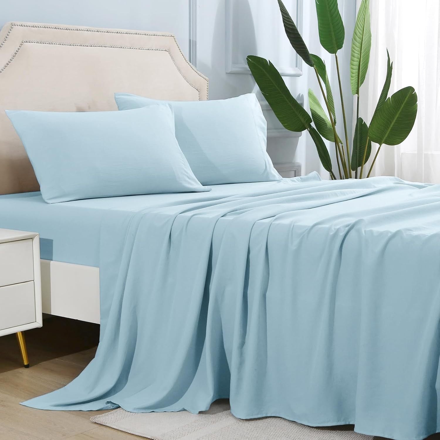 4-Piece Queen Size Cooling Microfiber Sheet Set 14" Deep Pocket Soft Hotel-Grade Bed Sheets