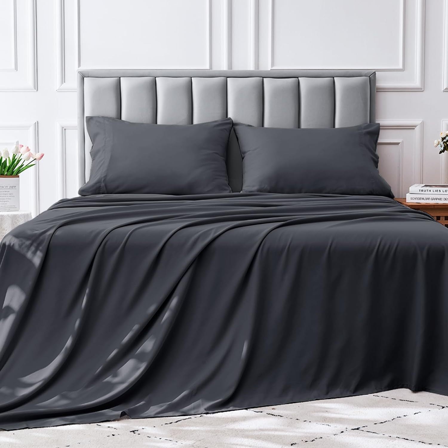 4-Piece Queen Size Cooling Microfiber Sheet Set 14" Deep Pocket Soft Hotel-Grade Bed Sheets