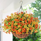 EterniBloom Artificial Hanging Flower Basket with 12 Silk Flowers Weatherproof UV-Resistant Decor