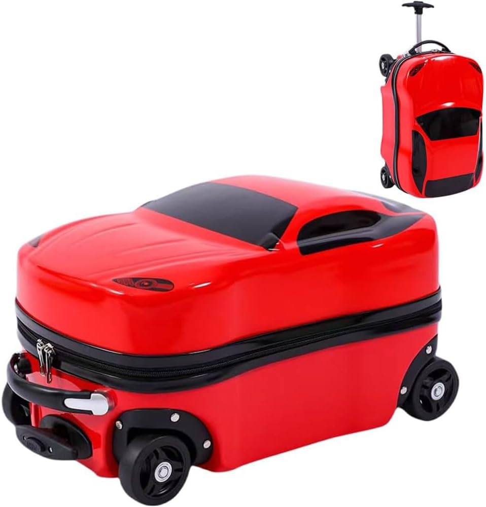 18” Kids Pull-Along Car Suitcase with Retractable Handle Durable ABS Hardshell Blue Red