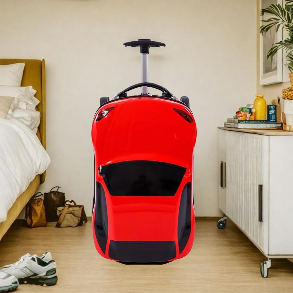 18” Kids Pull-Along Car Suitcase with Retractable Handle Durable ABS Hardshell Blue Red
