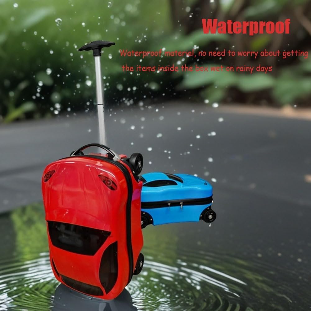 18” Kids Pull-Along Car Suitcase with Retractable Handle Durable ABS Hardshell Blue Red