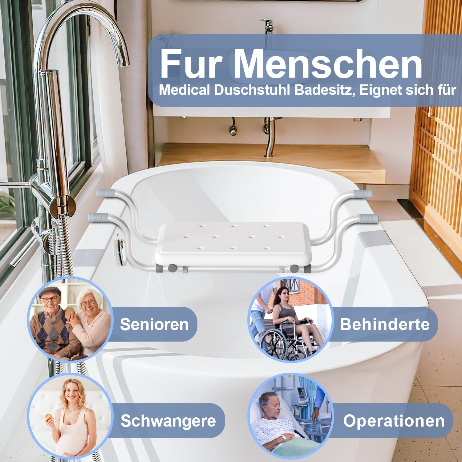 Adjustable Hanging Bathtub Seat with Non-Slip Handles Aluminum Alloy Frame Bath Stool 72-82 cm