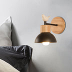 Nordic Style Metal and Wood Wall Sconce Light with Bird Accent White or Black 5-9 Inch Kid Bedroom Lamp E26/E27 Base