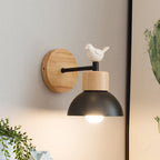 Nordic Style Metal and Wood Wall Sconce Light with Bird Accent White or Black 5-9 Inch Kid Bedroom Lamp E26/E27 Base
