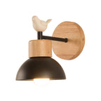 Nordic Style Metal and Wood Wall Sconce Light with Bird Accent White or Black 5-9 Inch Kid Bedroom Lamp E26/E27 Base