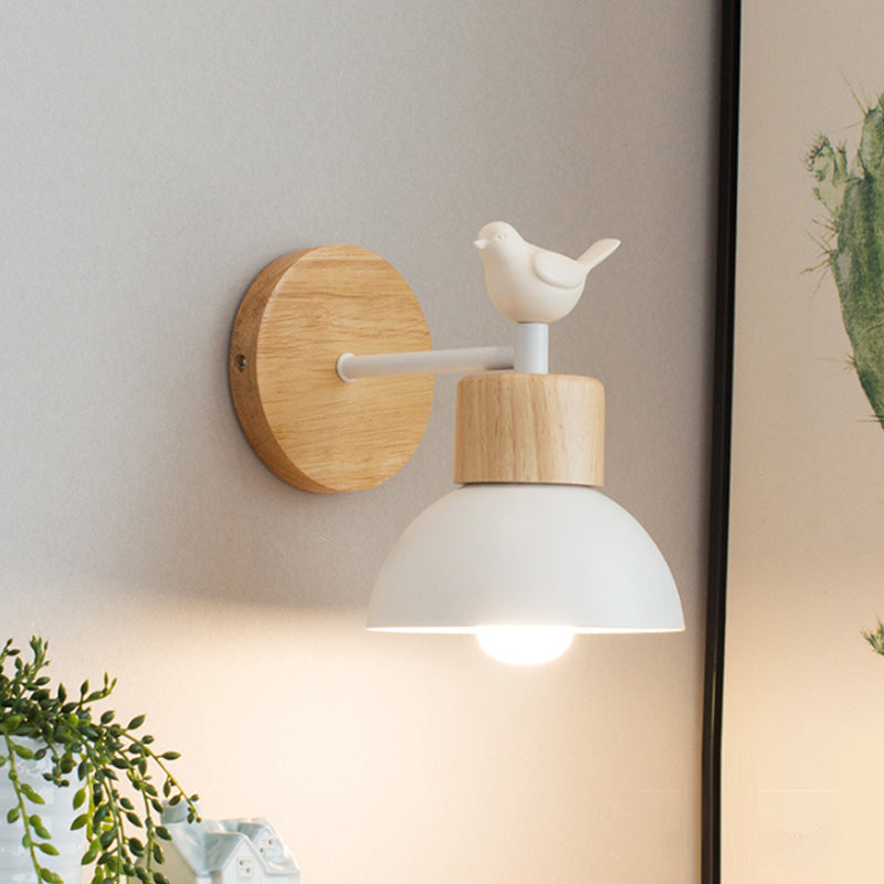 Nordic Style Metal and Wood Wall Sconce Light with Bird Accent White or Black 5-9 Inch Kid Bedroom Lamp E26/E27 Base